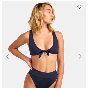 RVCA Solid Tie Front Bathing Suit Top Navy